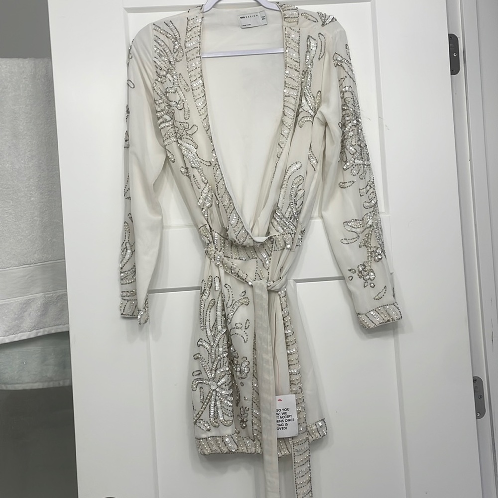 ASOS white sequin wrap dress! (Never been worn)